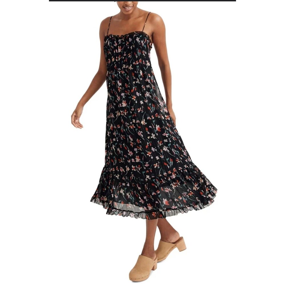Madewell Floral Print Black Midi Dress